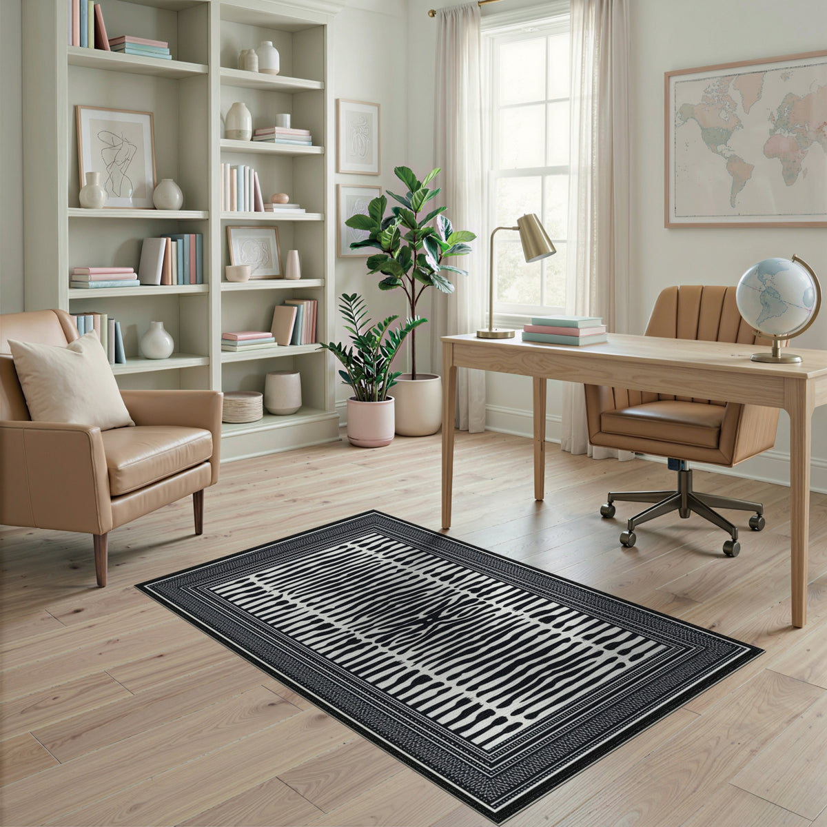 Black White Abstract Stripe Area Rug