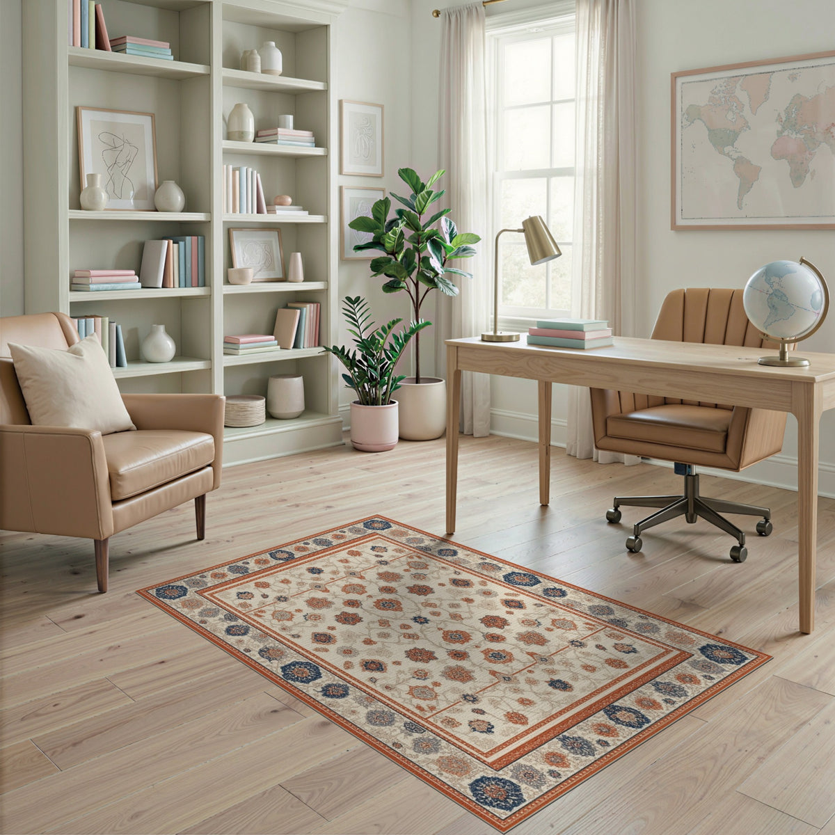Beige and Neutral Traditional Persian Beige Floral Area Rug