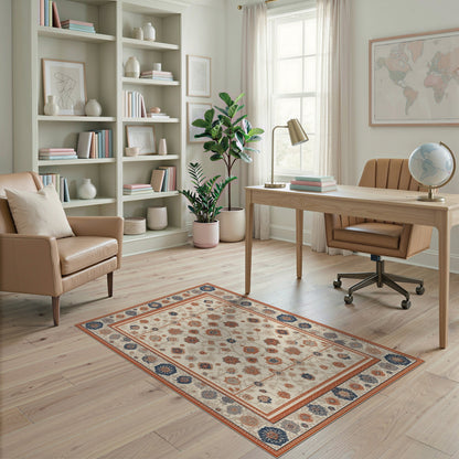 Beige and Neutral Traditional Persian Beige Floral Area Rug