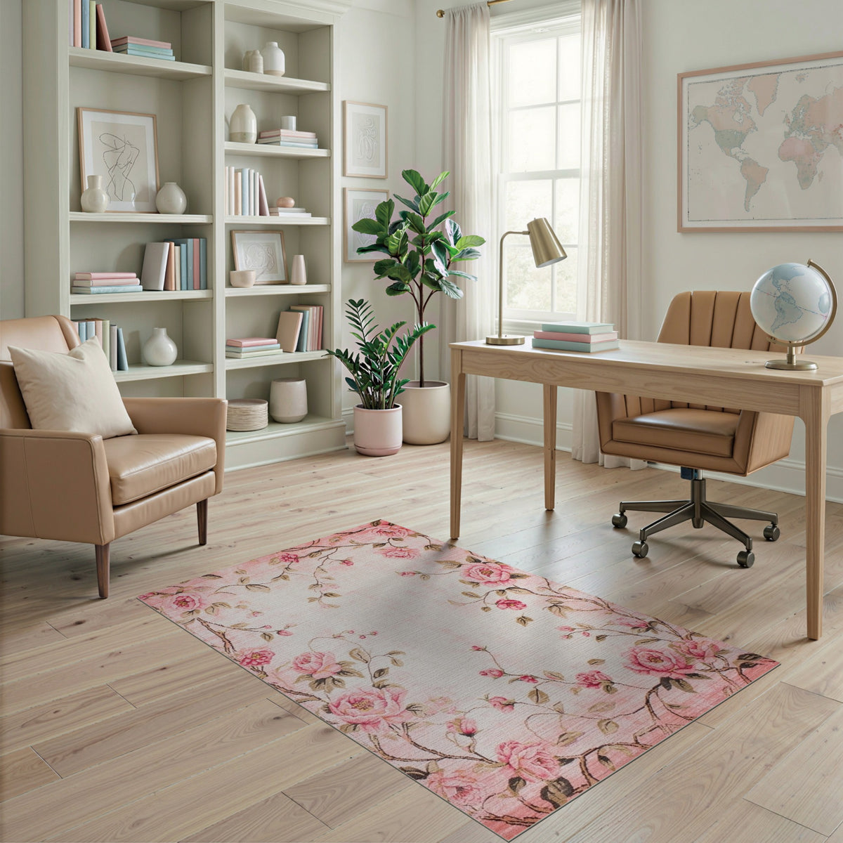 Pink Vintage Rose Floral Vintage Area Rug