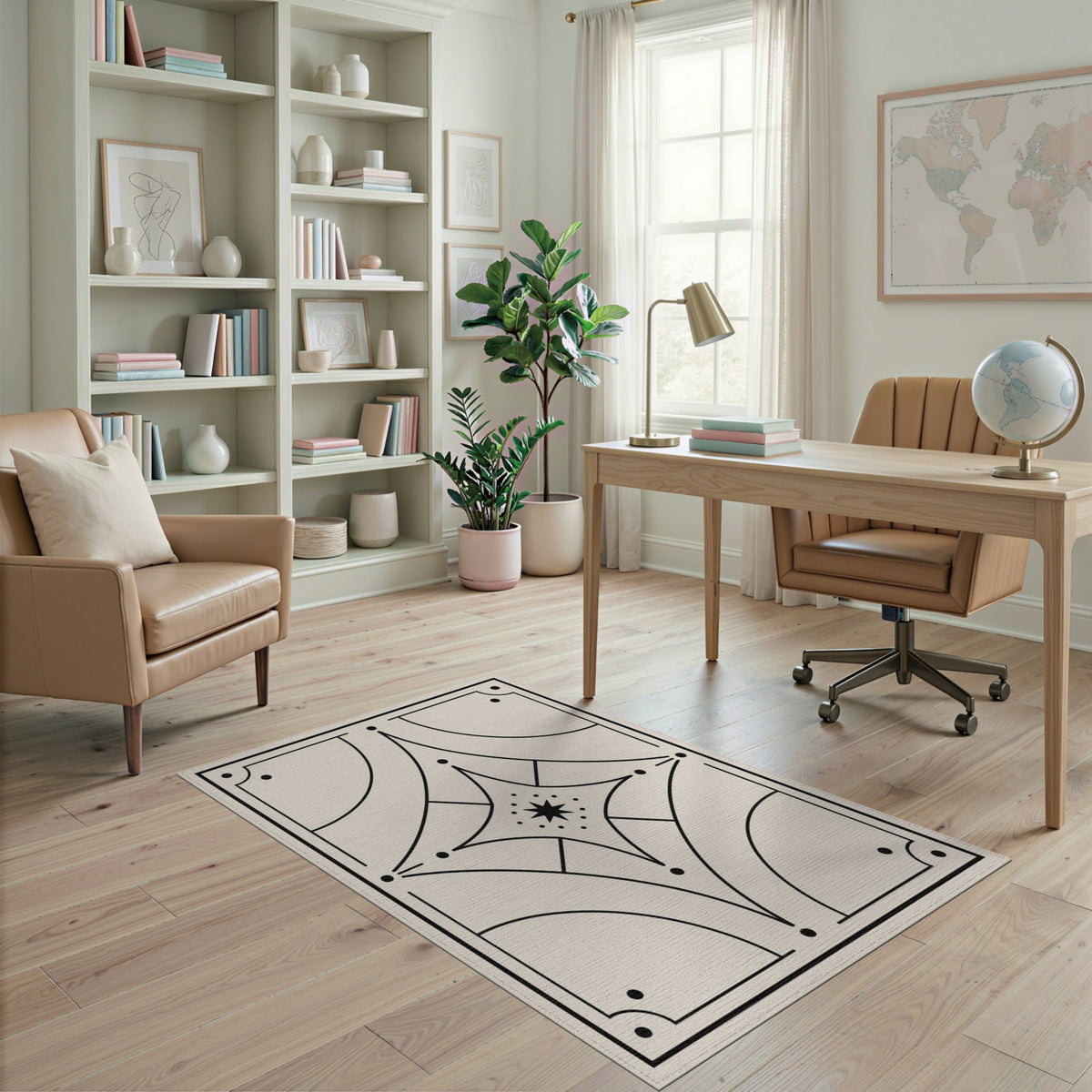 Black and White Geometric Modern Black White Geometric Star Area Rug