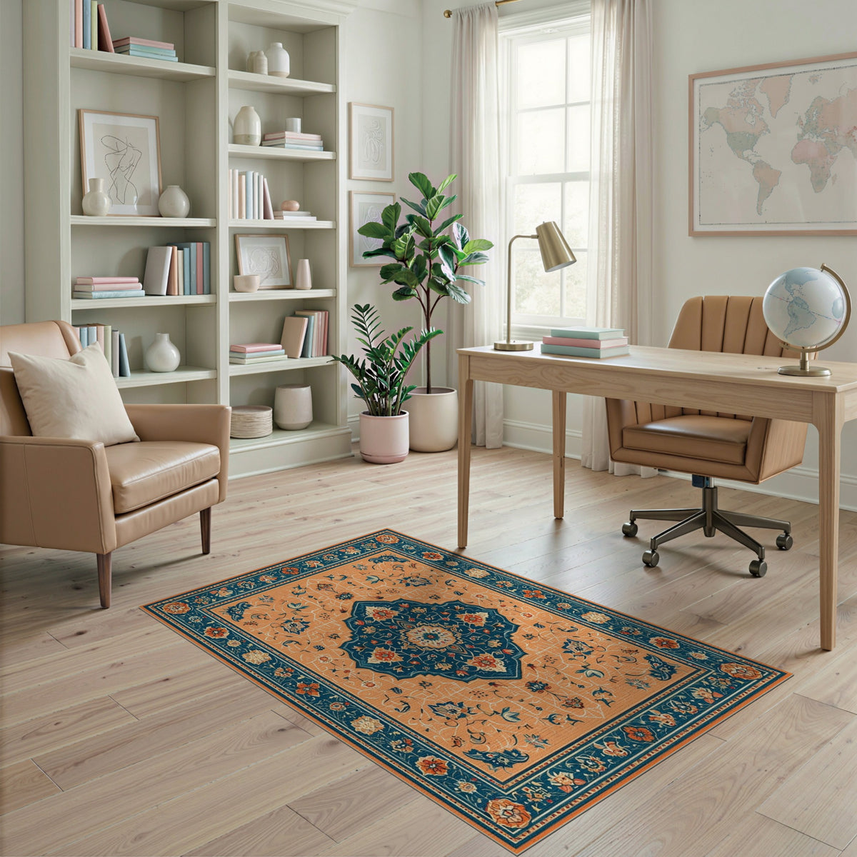 Blue and Teal Traditional Persian Blue Medallion Area Rug