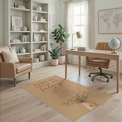 Home Is Where We Belong Beige Area Rug