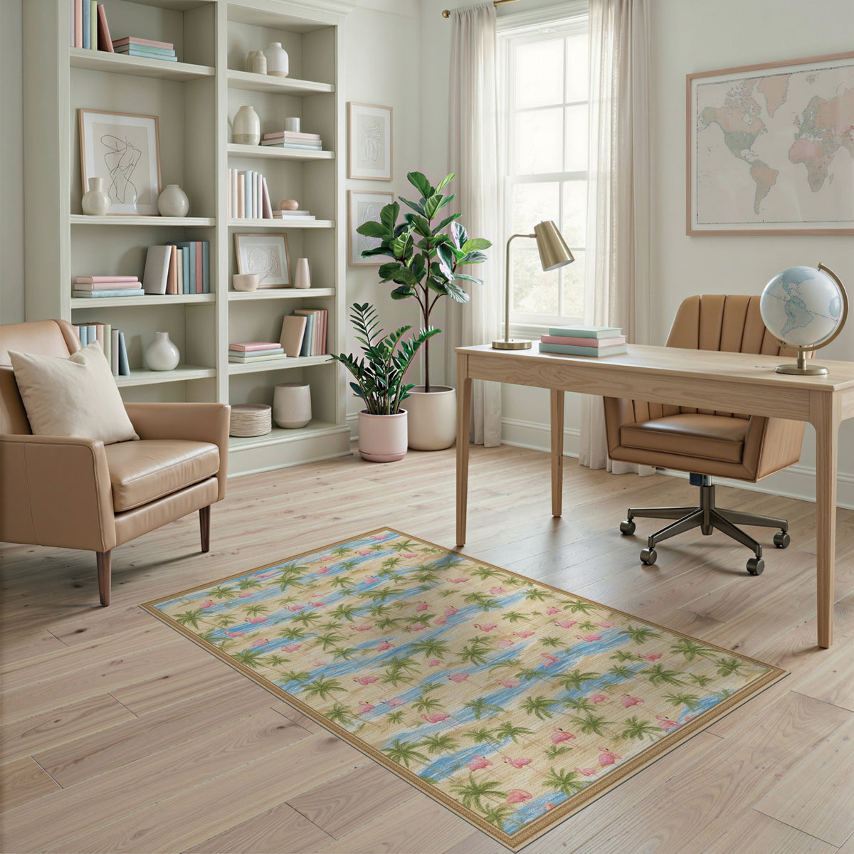Pink Flamingo Coastal Beach Area Rug