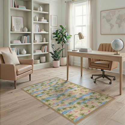 Pink Flamingo Coastal Beach Area Rug