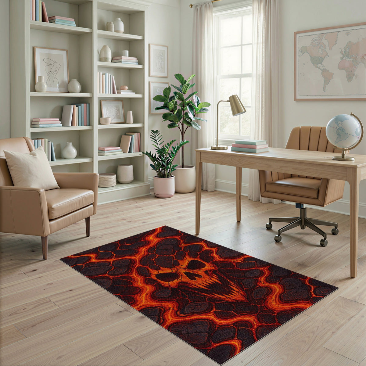 Fiery Skull Lava Area Rug