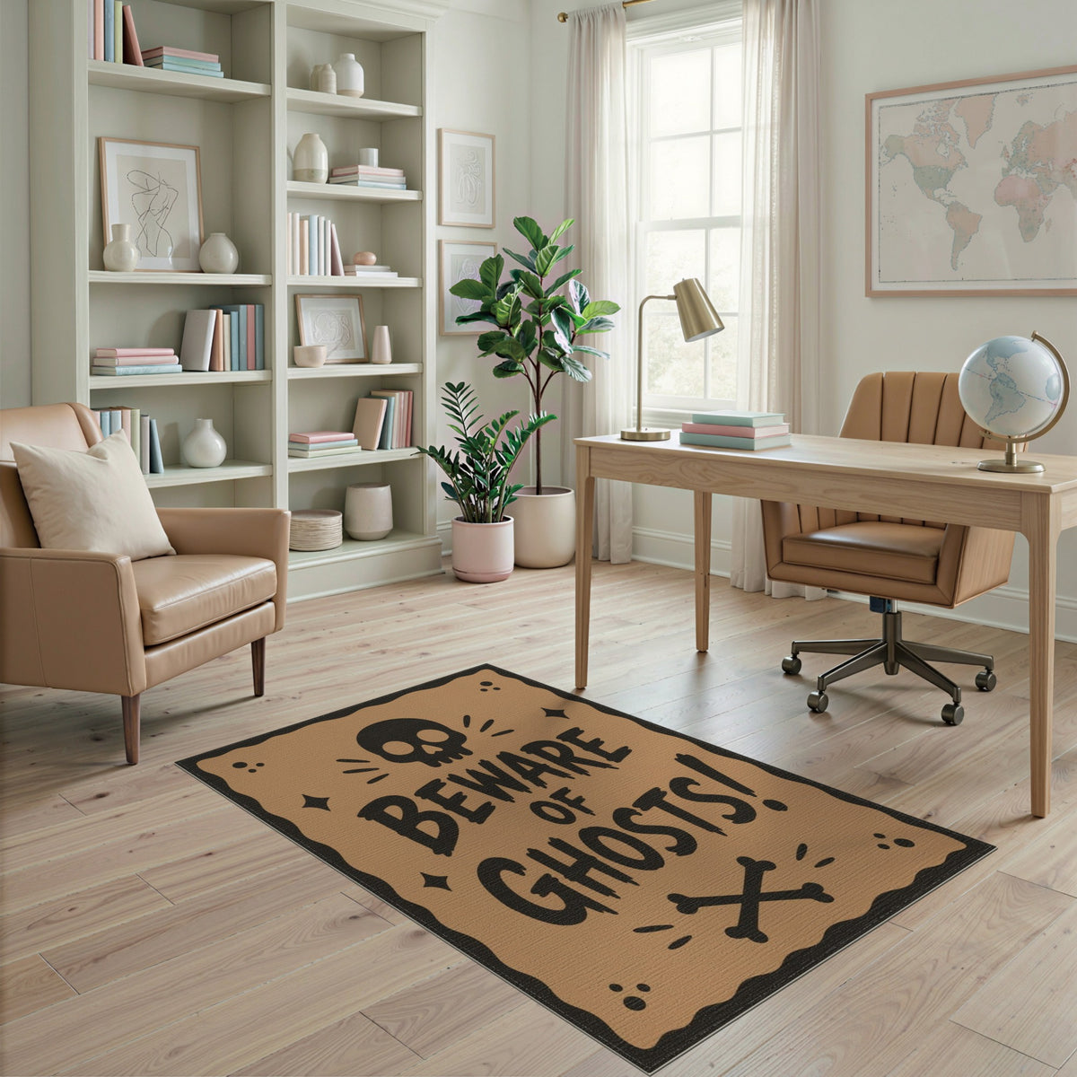 Beware of Ghosts Skull Halloween Rug