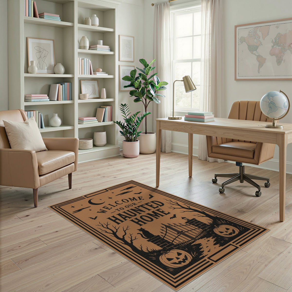 Orange Haunted Home Halloween Welcome Area Rug