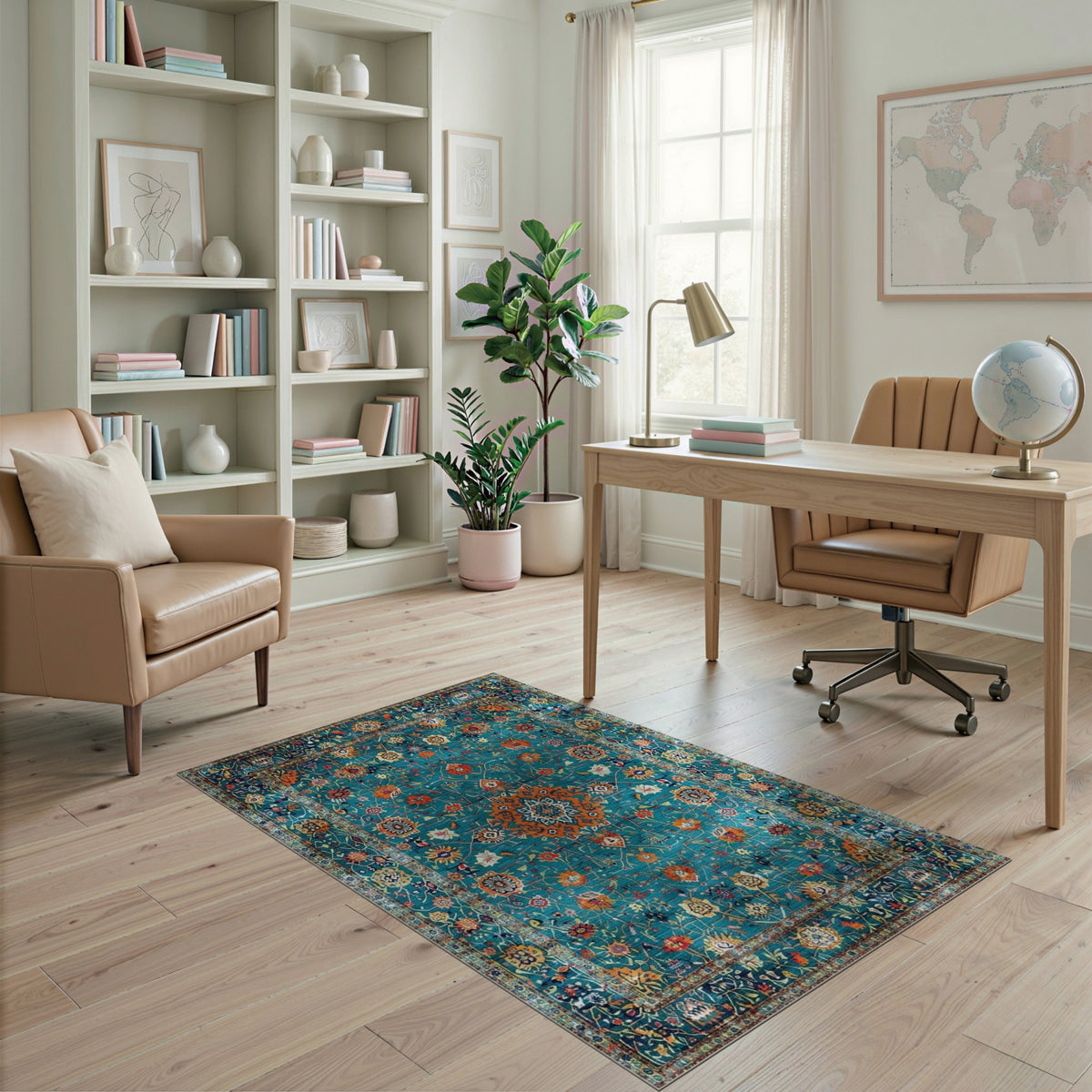 Traditional Persian Blue and Teal Floral Persian Area Rug