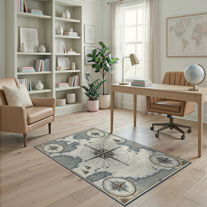 Nautical Vintage Nautical Compass Area Rug