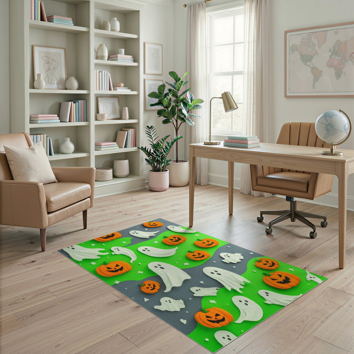 Multi-color and Patterns Halloween Ghosts and Pumpkins Kids Area Rug