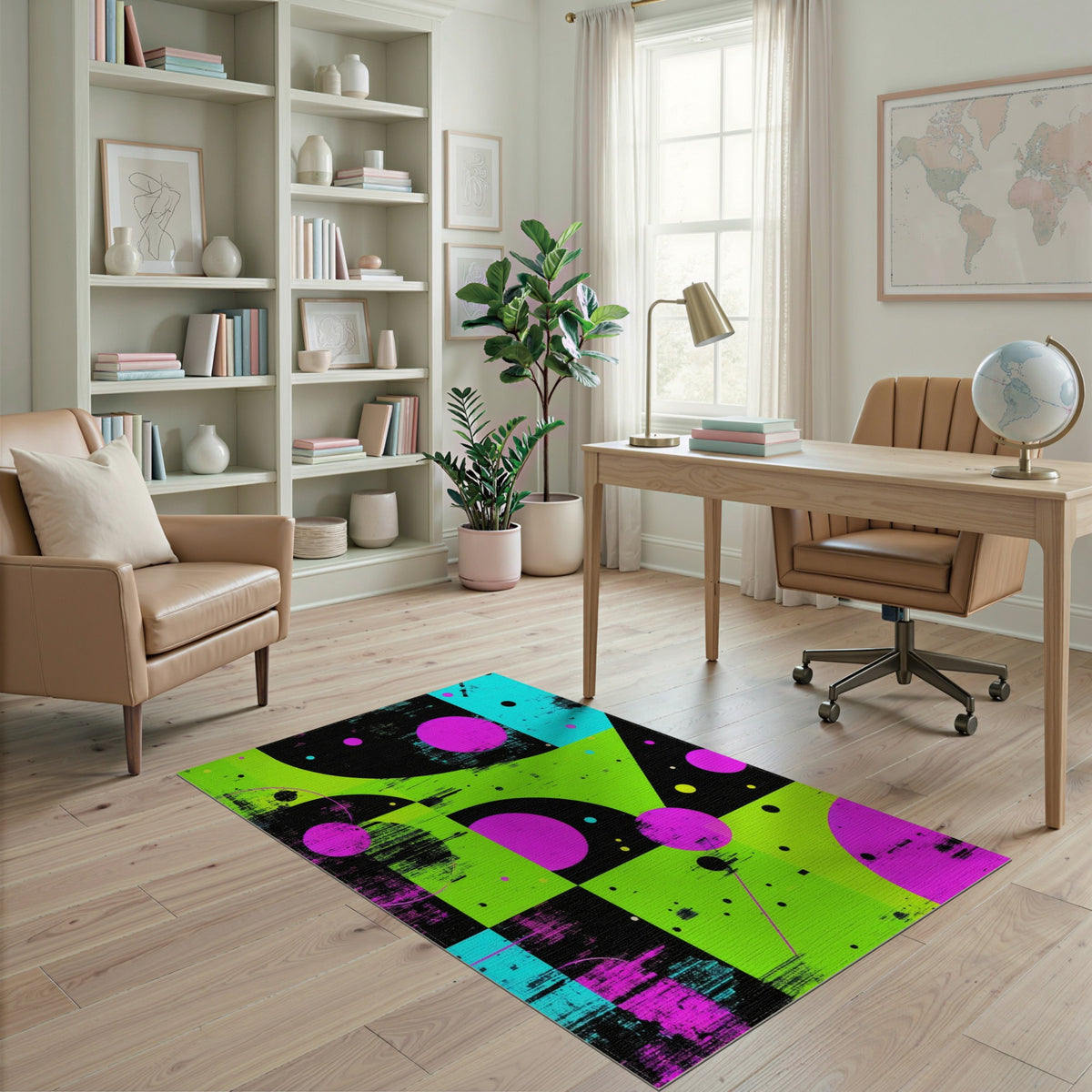 Neon Geometric Circles Area Rug