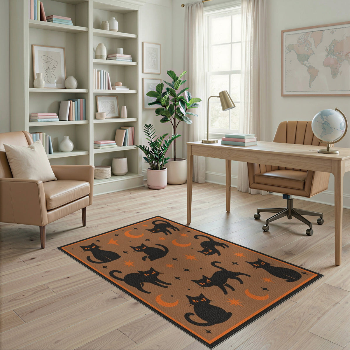 Black Cats Moon Stars Area Rug