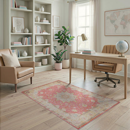 Pink Floral Vintage Medallion No. 10 Area Rug