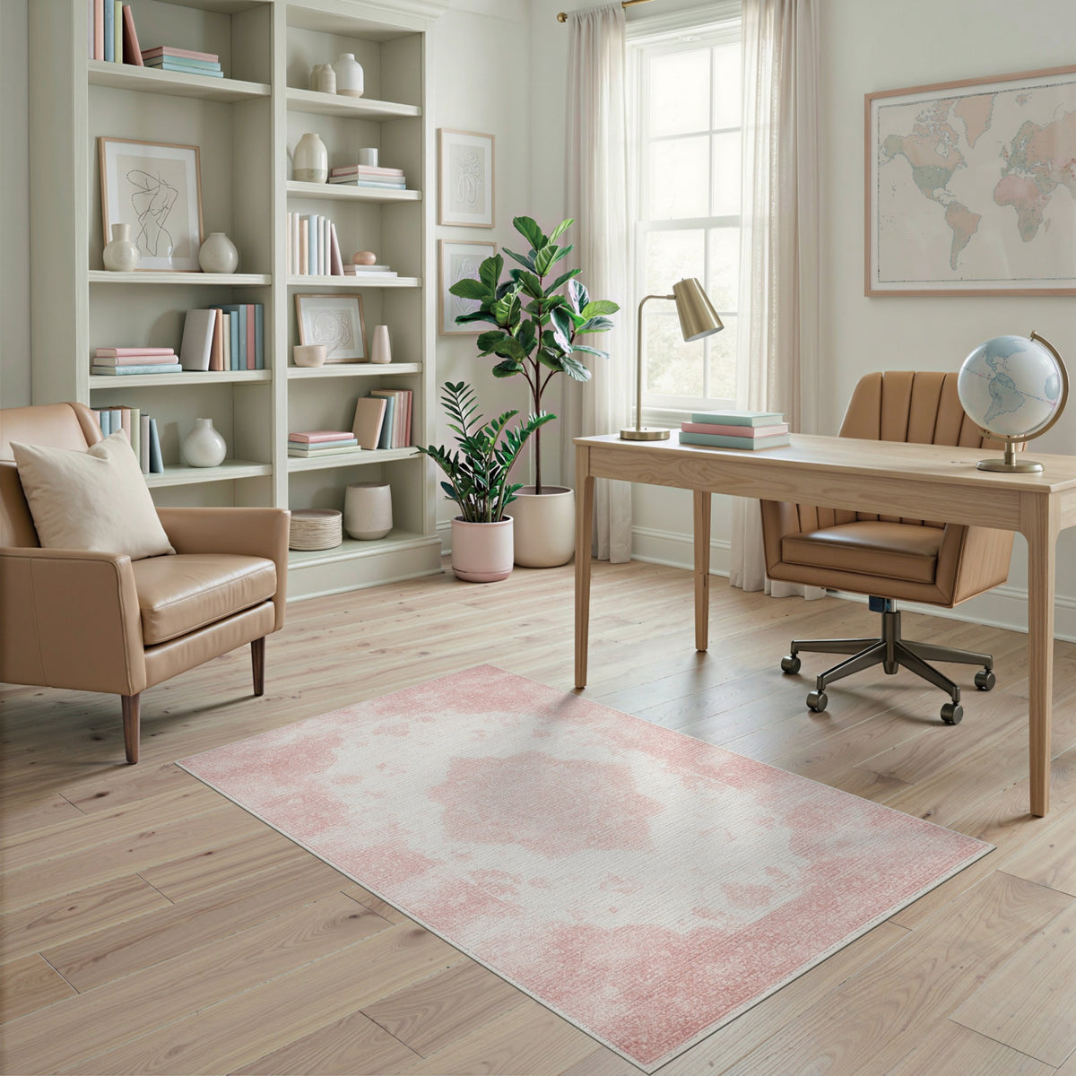Distressed Vintage Pink Distressed Vintage Medallion Area Rug