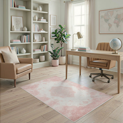 Distressed Vintage Pink Distressed Vintage Medallion Area Rug