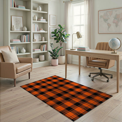 Geometric Modern Orange Black Buffalo Plaid Area Rug