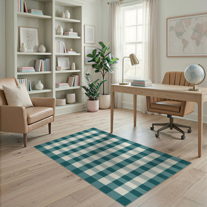 Blue and Teal Gingham Checkered Area Rug