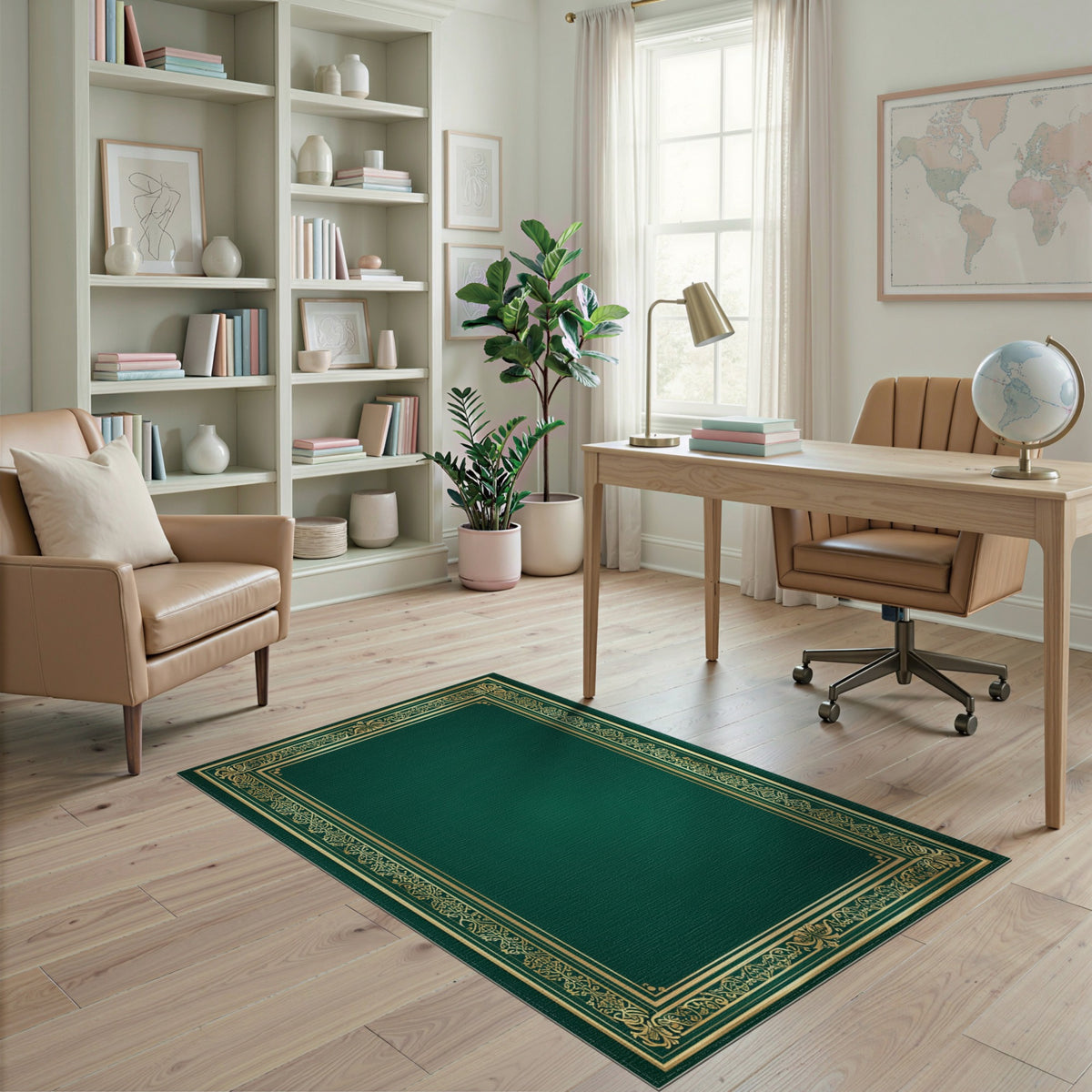 Traditional Persian Emerald Green Gold Ornate Persian Area Rug