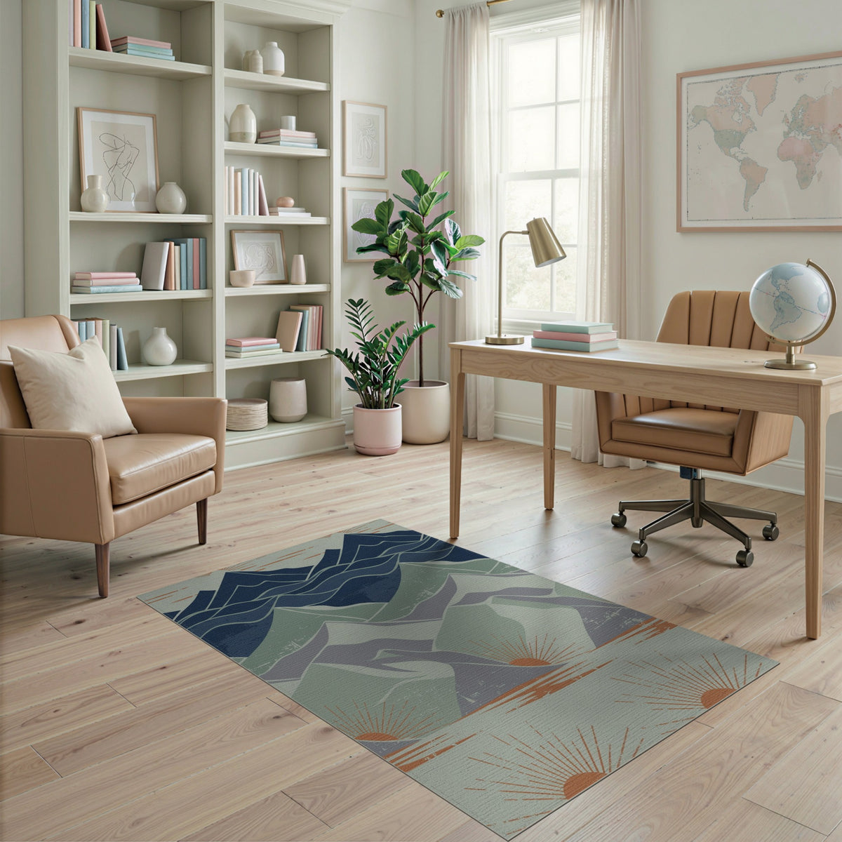 Blue Mountain Peaks Distressed Area Rug