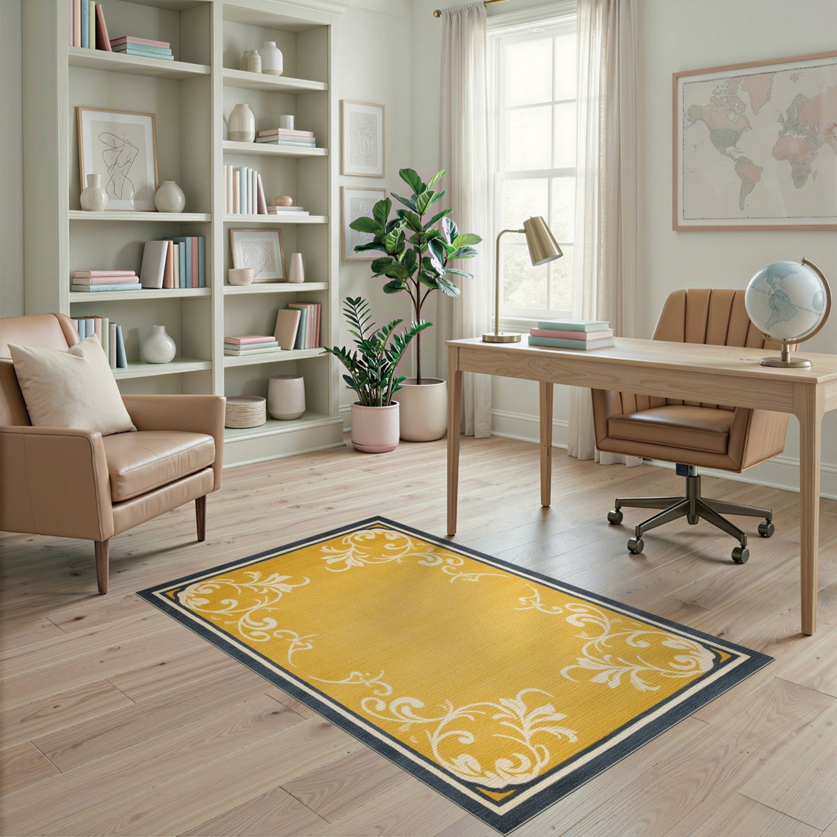 Yellow Floral Vintage Area Rug