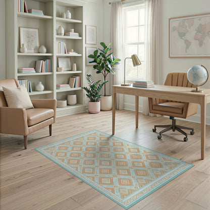 Blue Teal Geometric Diamond Geometric Modern Area Rug