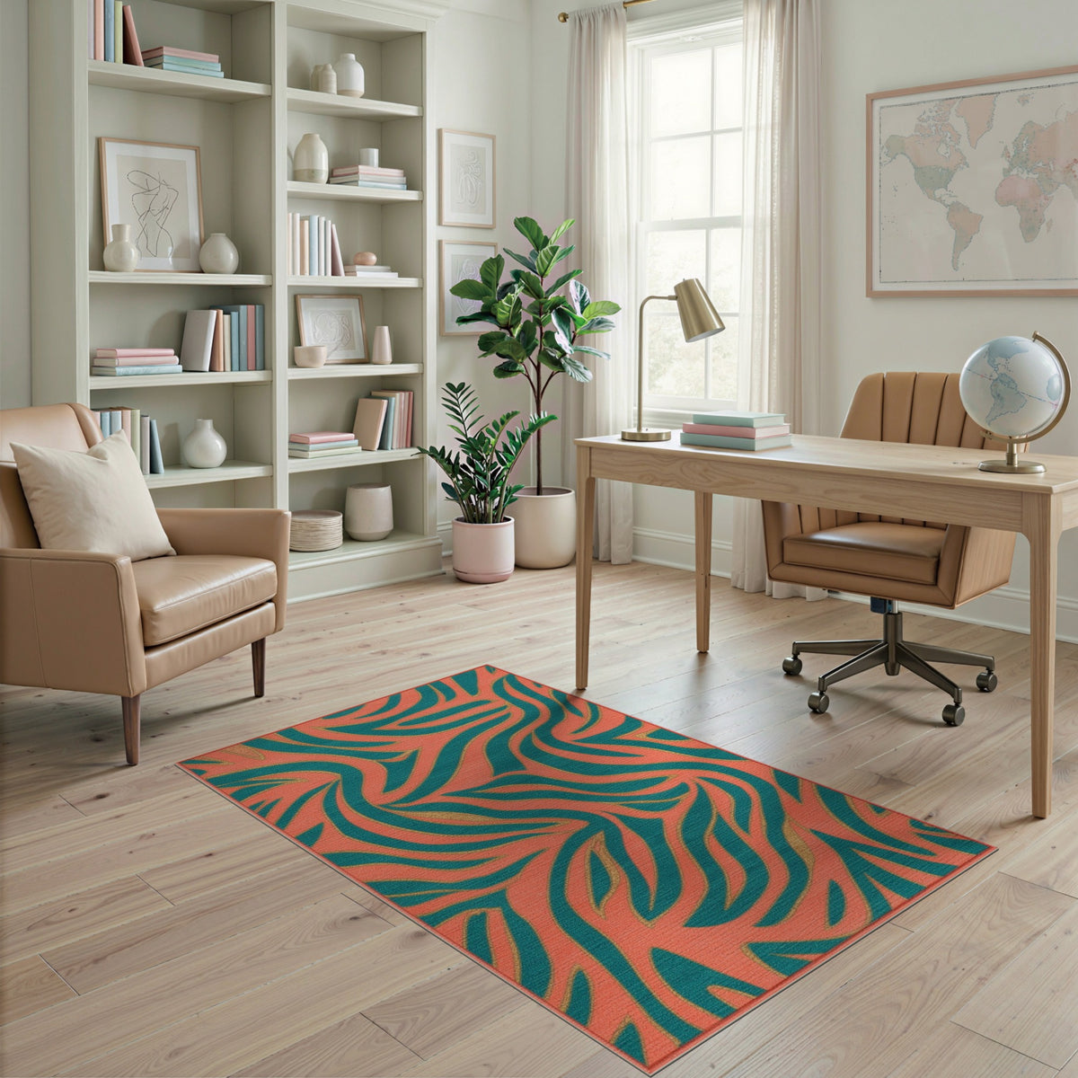 Multi-color and Patterns Coral Teal Abstract Swirl Area Rug