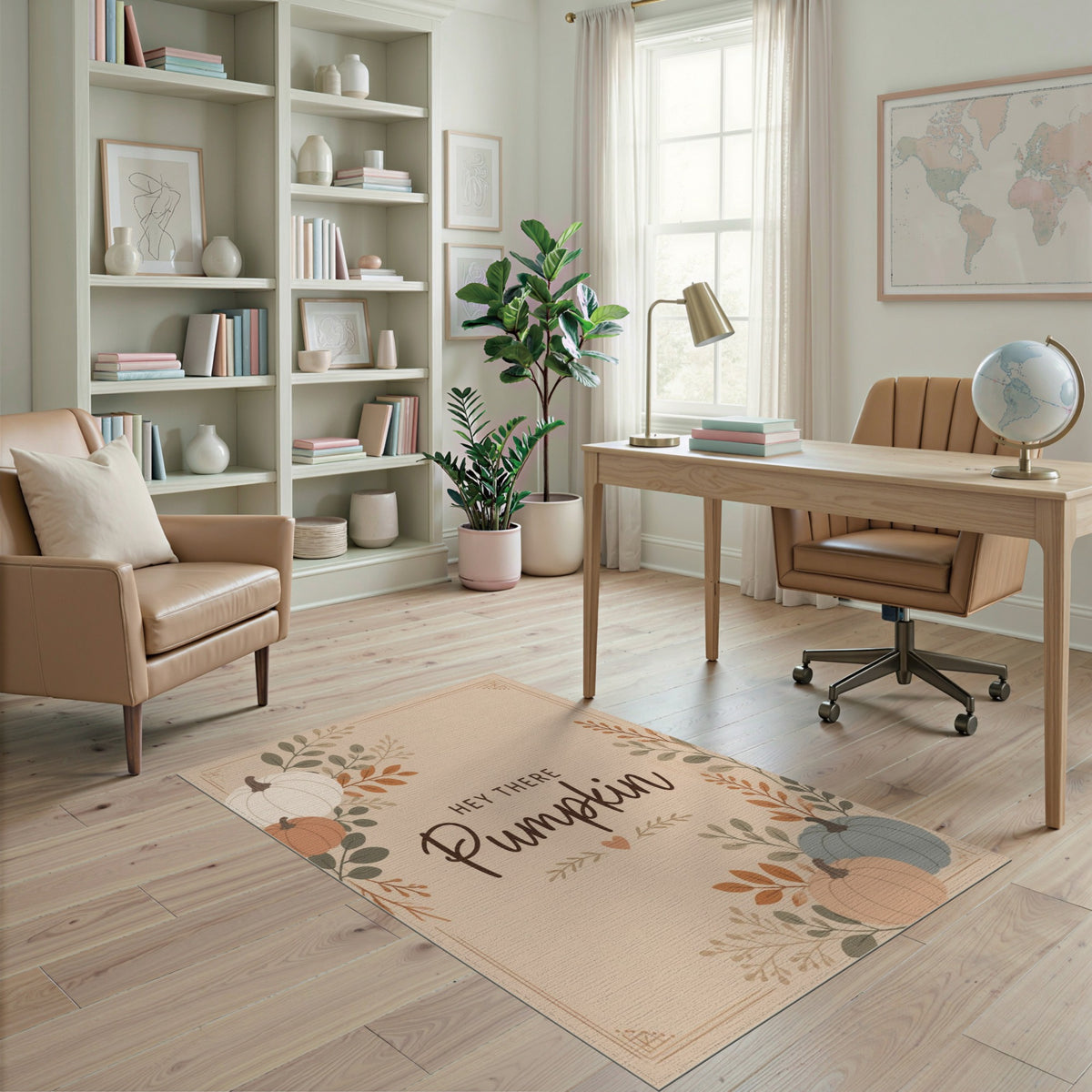 Hey There Pumpkin Beige Area Rug