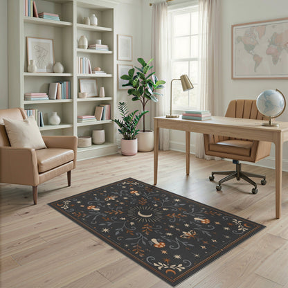 Celestial Mushroom Moon Boho Area Rug