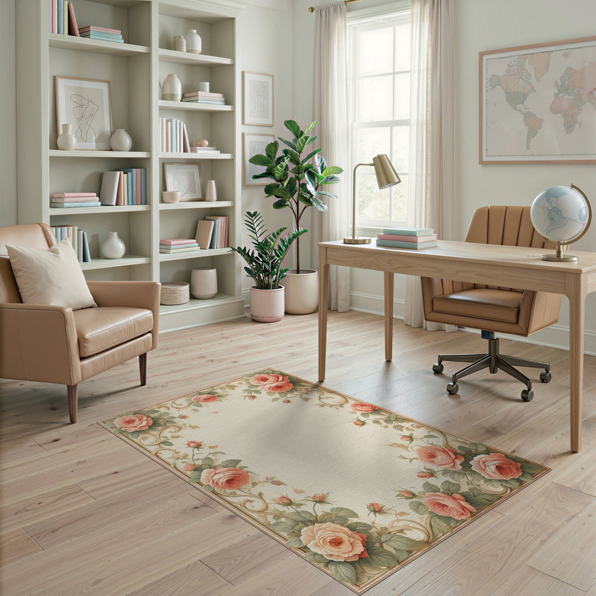 Pink Rose Floral Vintage Area Rug