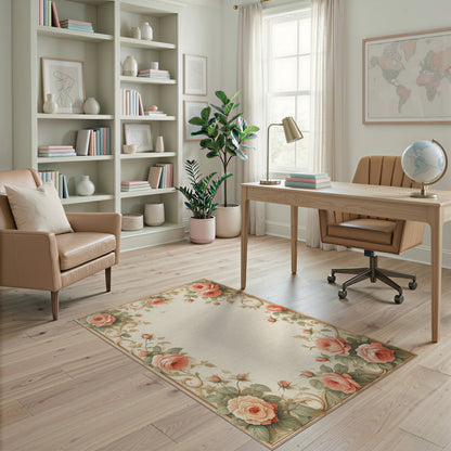 Pink Rose Floral Vintage Area Rug