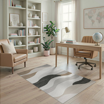 Brown and Tan Abstract Wave Neutral Area Rug