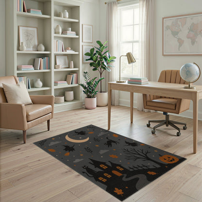 Grey Halloween Witches Cats Kids Cartoon Area Rug