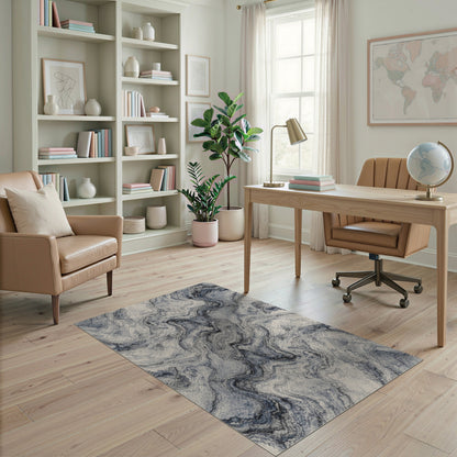 Abstract Area Blue and Teal Blue Marble Swirl Area Rug