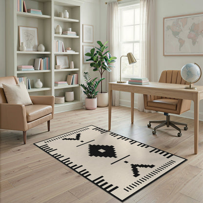 Black White Heritage Tribal Area Rug