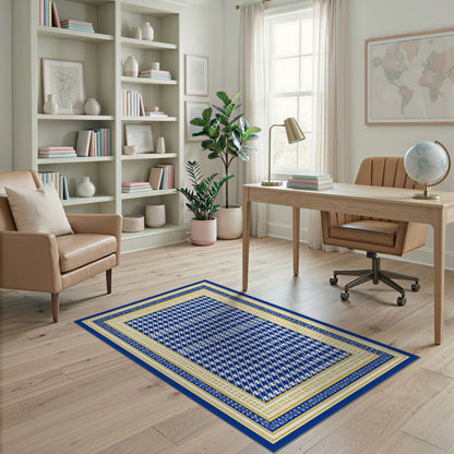 Blue Geometric Houndstooth Area Rug