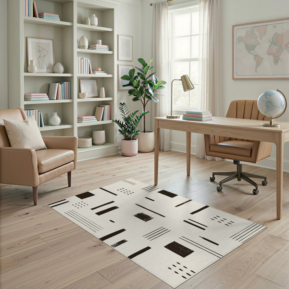 Black White Geometric Abstract Area Rug
