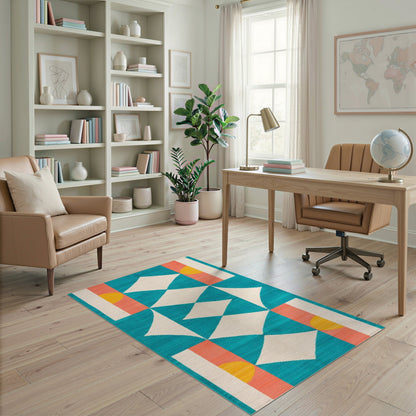 Blue and Teal Geometric Diamond Area Rug