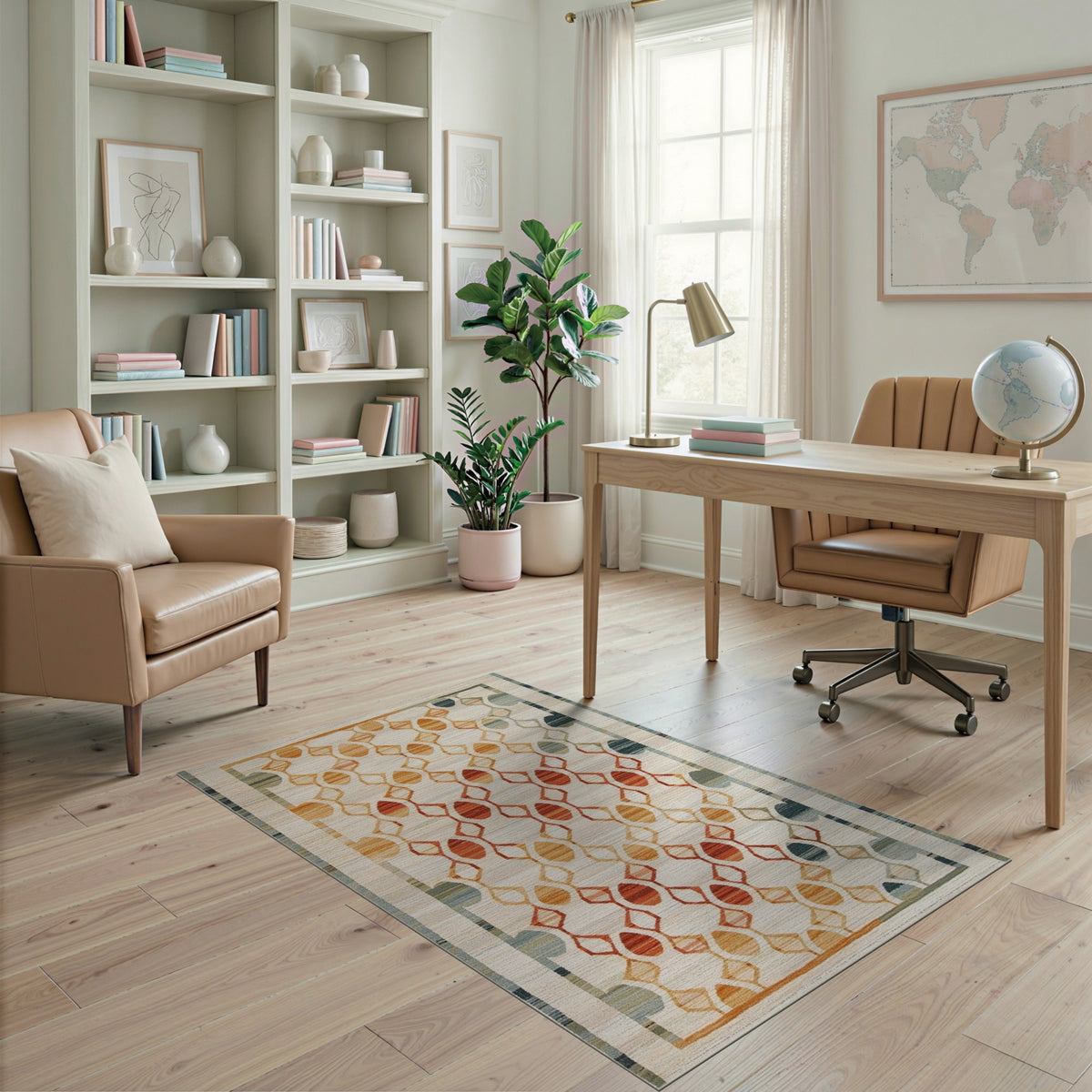 Modern Geometric Orange Teal Area Rug