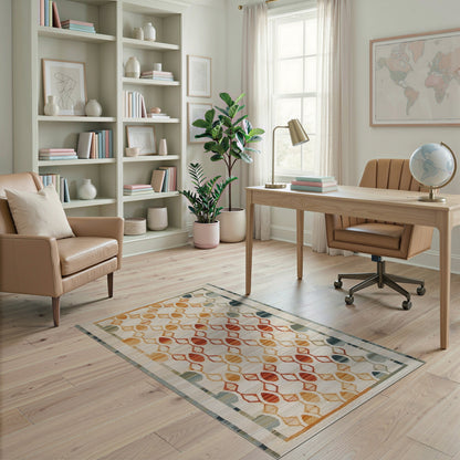 Modern Geometric Orange Teal Area Rug