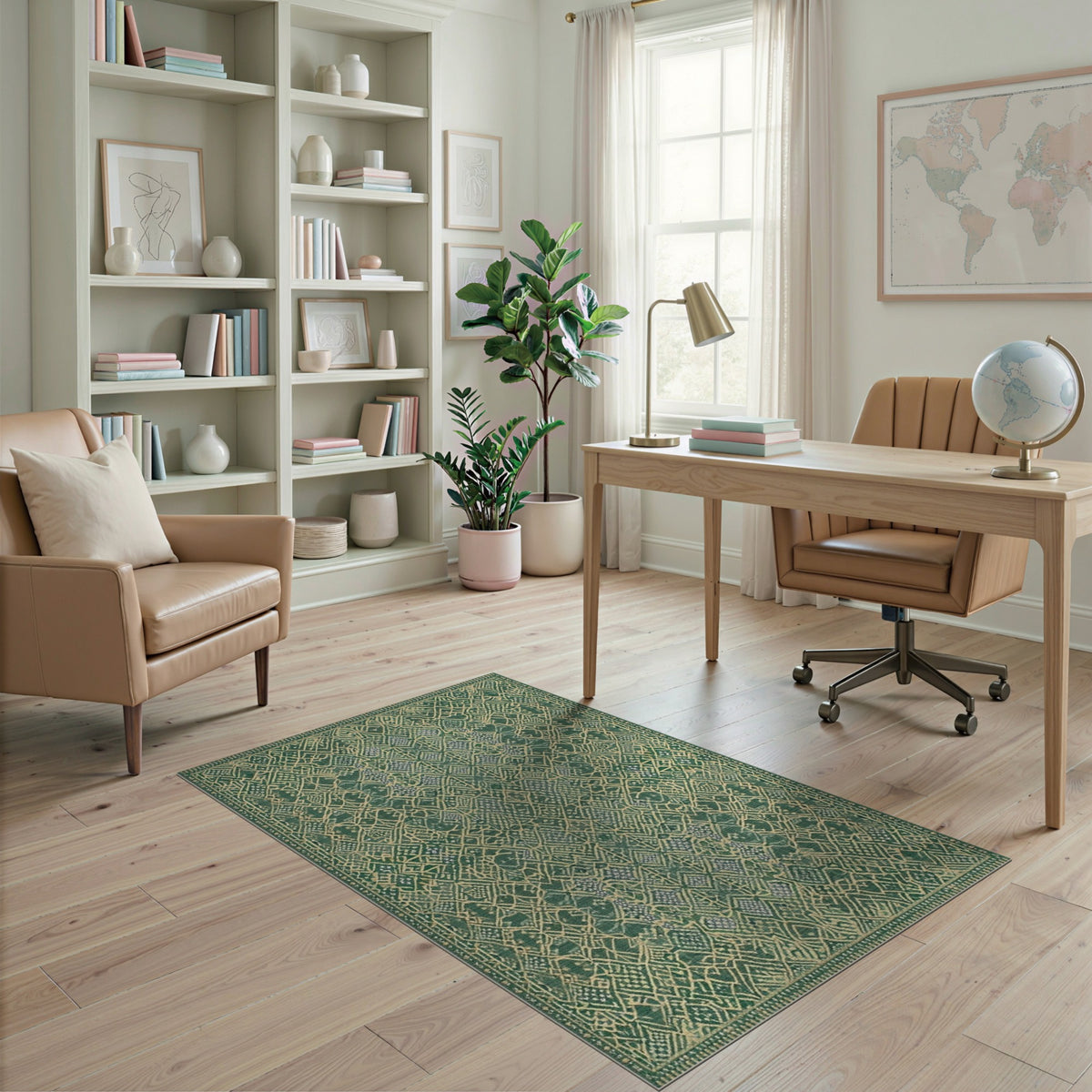Green Traditional Persian Green Area Rug