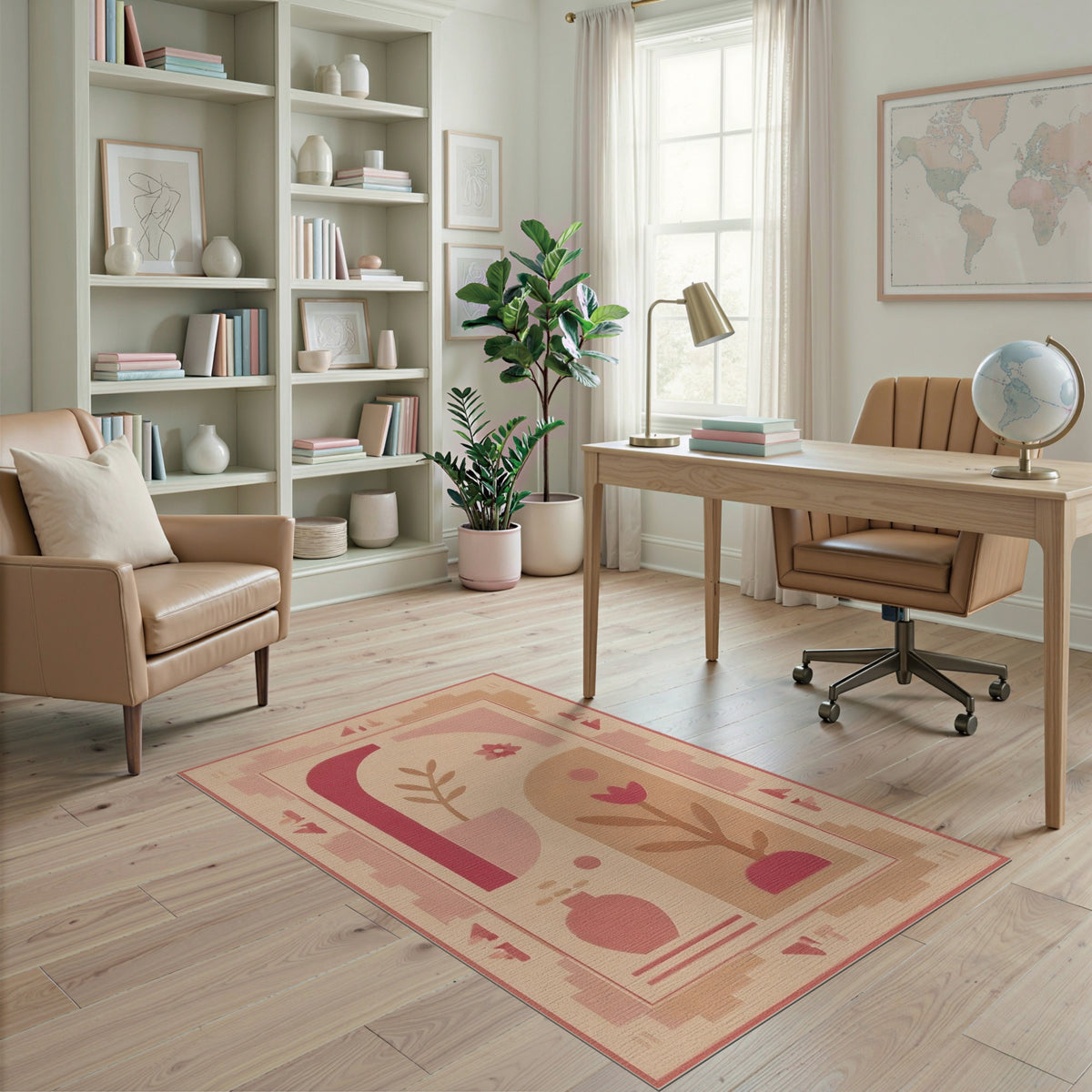 Pink Geometric Floral Geometric Modern Area Rug