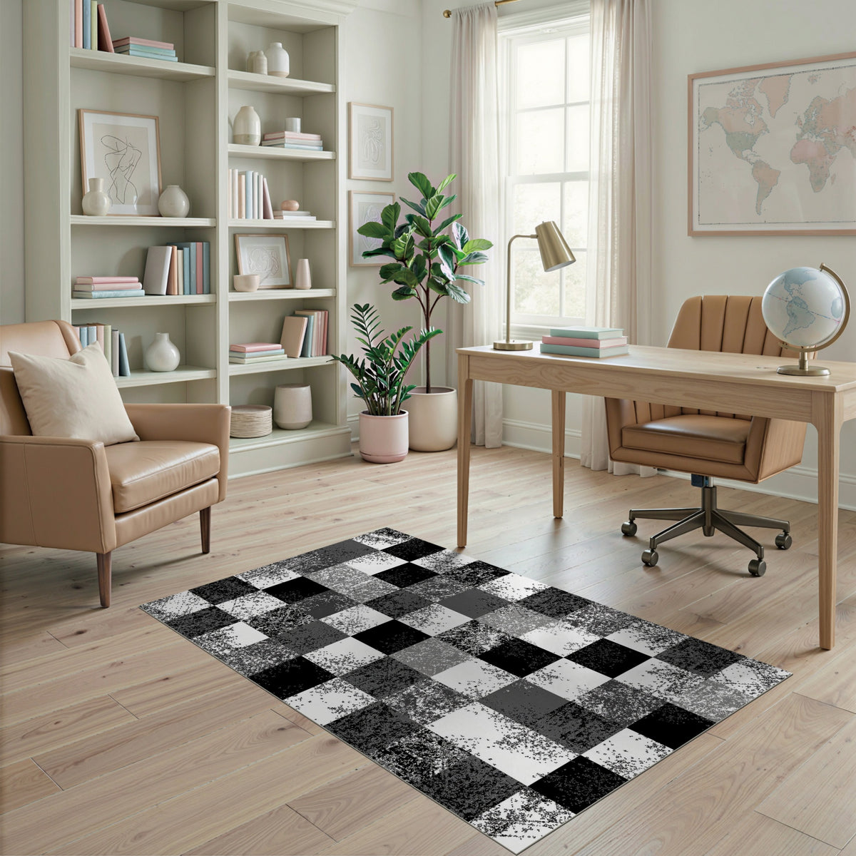 Checkered Black and White Distressed Black White Checkered Area Rug