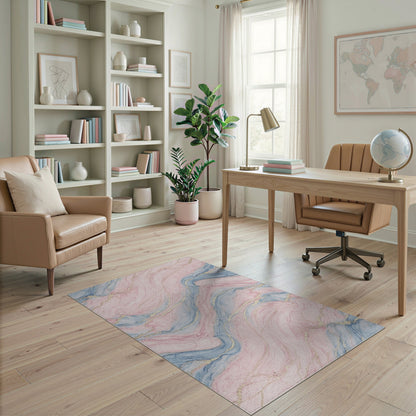 Pink Abstract Area Pink Blue Marble Swirl Area Rug