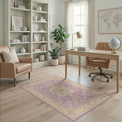 Traditional Persian Purple Gold Floral Persian Area Rug