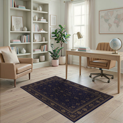 Blue and Teal Navy Gold Floral Persian Area Rug