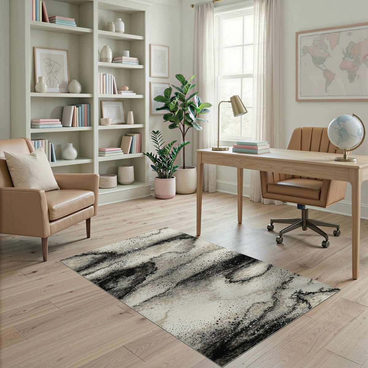 Black White Abstract Marble Area Rug