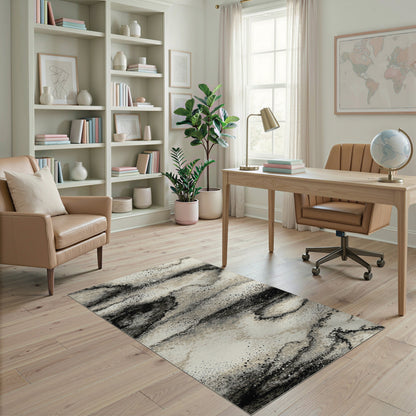 Black White Abstract Marble Area Rug