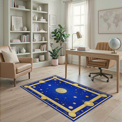 Celestial Moon Phase Blue Area Rug