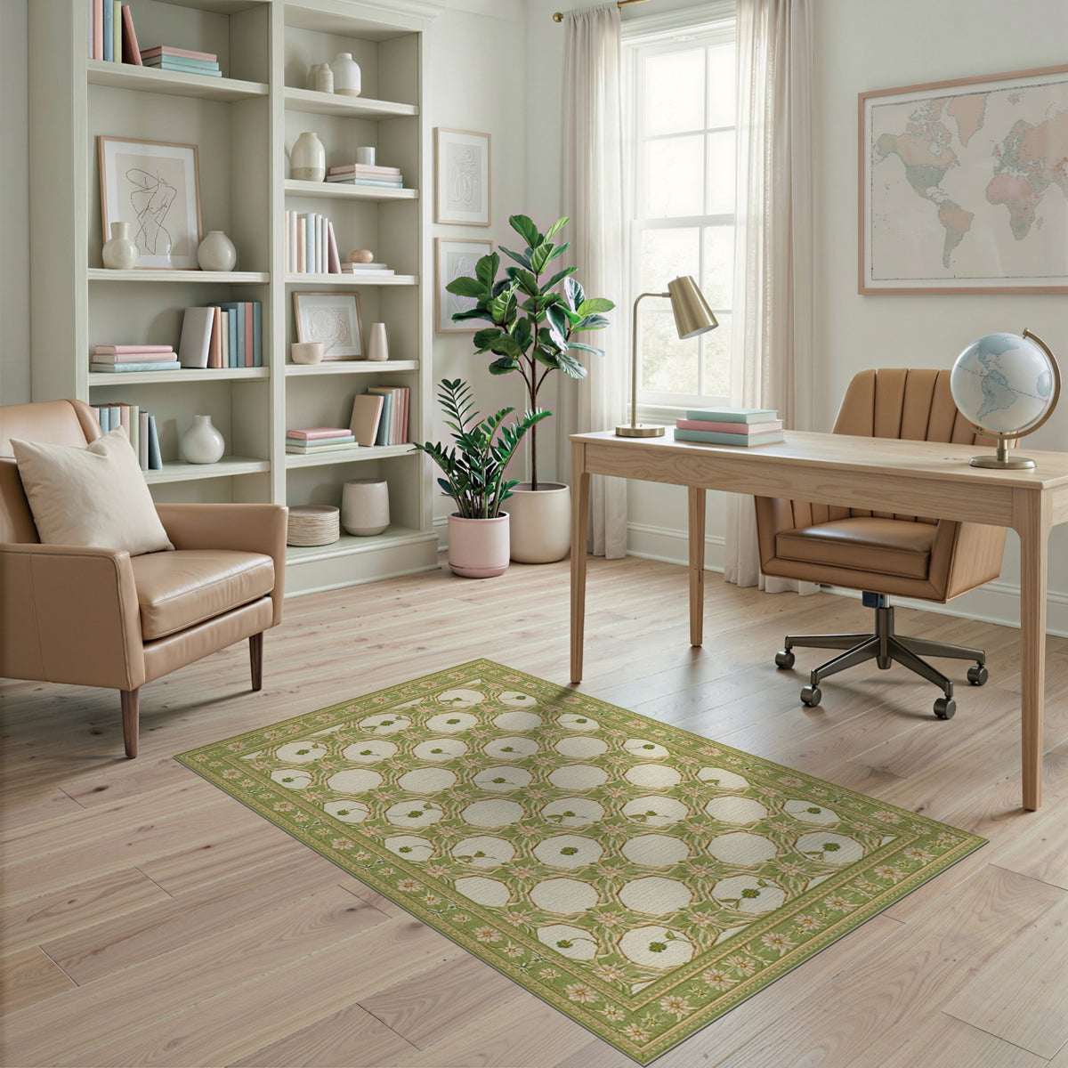 Green Floral Vintage Area Rug